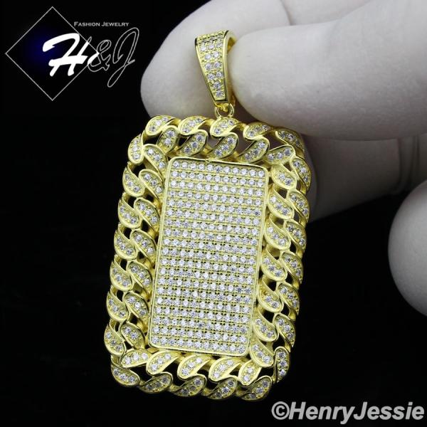 925 STERLING SILVER LAB DIAMOND ICED OUT BLING SMALL DOG TAG GOLD PENDANT*SP68 