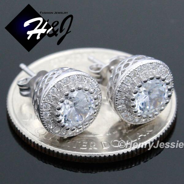 MEN 925 STERLING SILVER 10MM LAB DIAMOND ICED BLING GOLD ROUND STUD EARRING*GE82 
