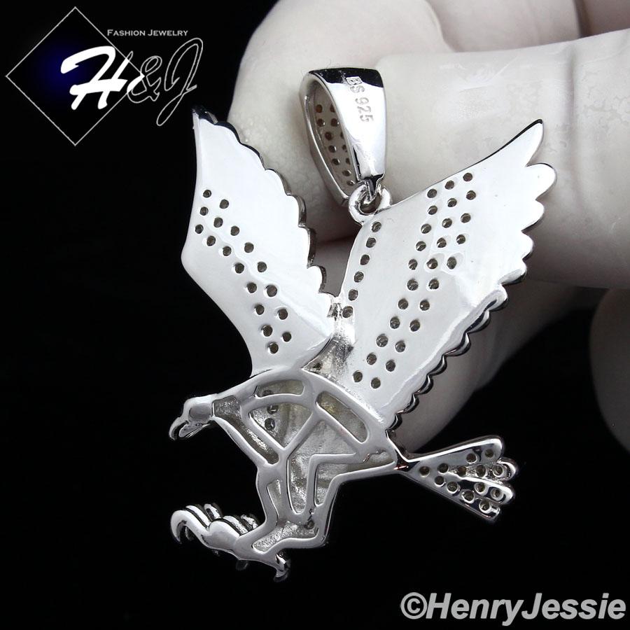 MEN 925 STERLING SILVER LAB DIAMOND ICED OUT BLING 3D EAGLE CHARM PENDANT*ASP149