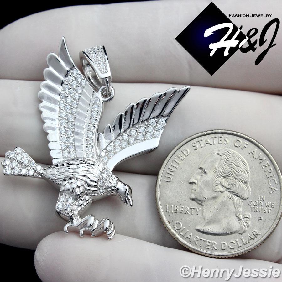 MEN 925 STERLING SILVER LAB DIAMOND ICED OUT BLING 3D EAGLE CHARM PENDANT*SP149 