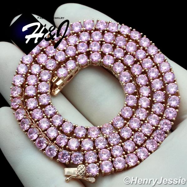 4mm Tennis Chain Real 925 Sterling Silver 14k Rose Gold Pink